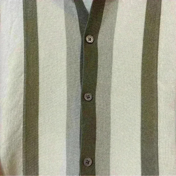 WfF men's retro style striped long sleeve button front open cardigan Silk XL New - Picture 2 of 8